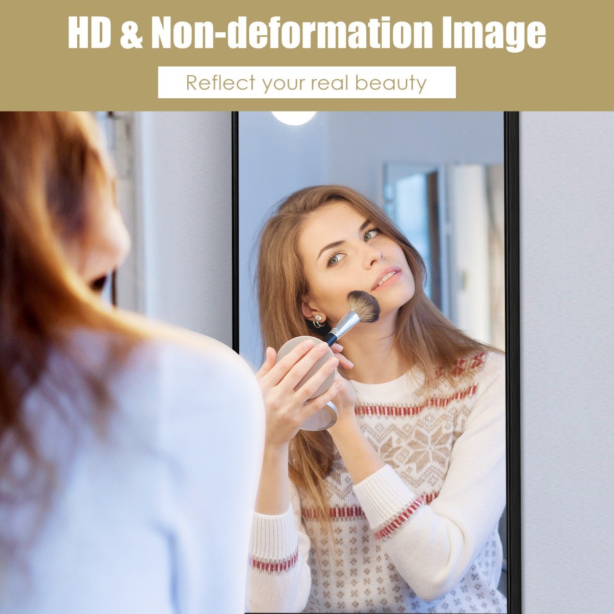 120 x 37 cm Full Length Wall Hanging Mirror with Adjustable Hook-Black