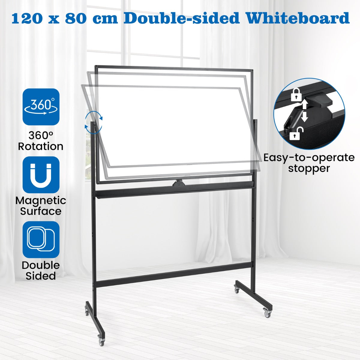 32 x 47 Inch Portable Rolling White Board-Black