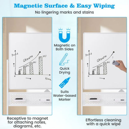120 x 90 CM Double-Sided Dry Erase Mobile Board with Stand-White