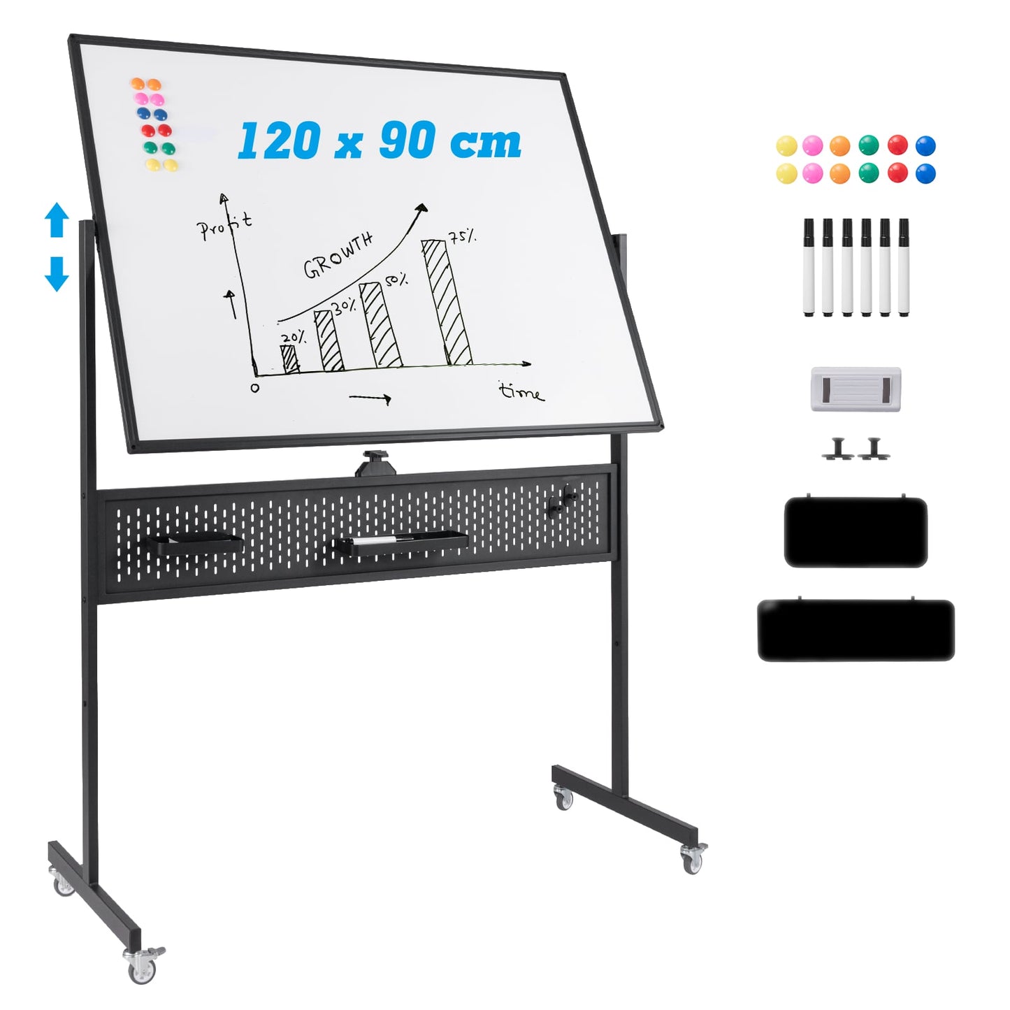 120 x 90 CM Double-Sided Dry Erase Mobile Board with Stand-Black