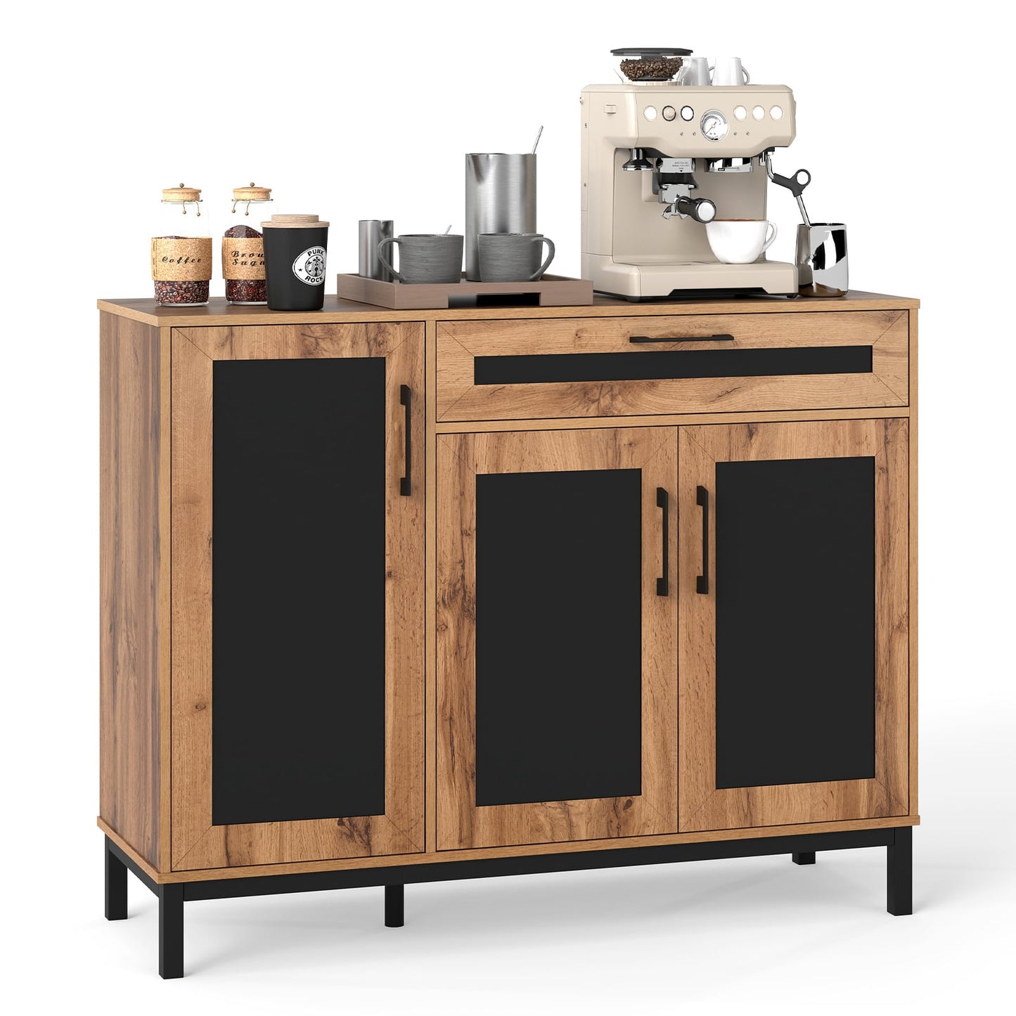 120cm Sideboard Buffet Cabinet with Drawer and 3 Doors for Kitchen-Natural