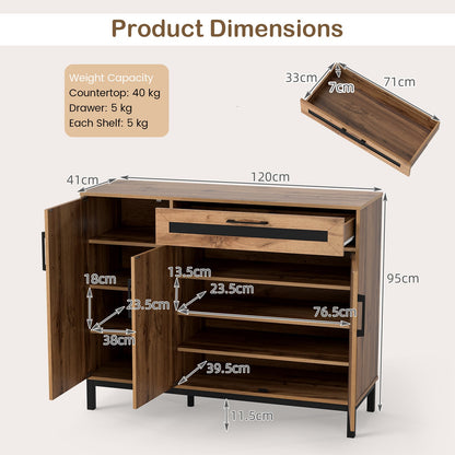 120cm Sideboard Buffet Cabinet with Drawer and 3 Doors for Kitchen-Natural