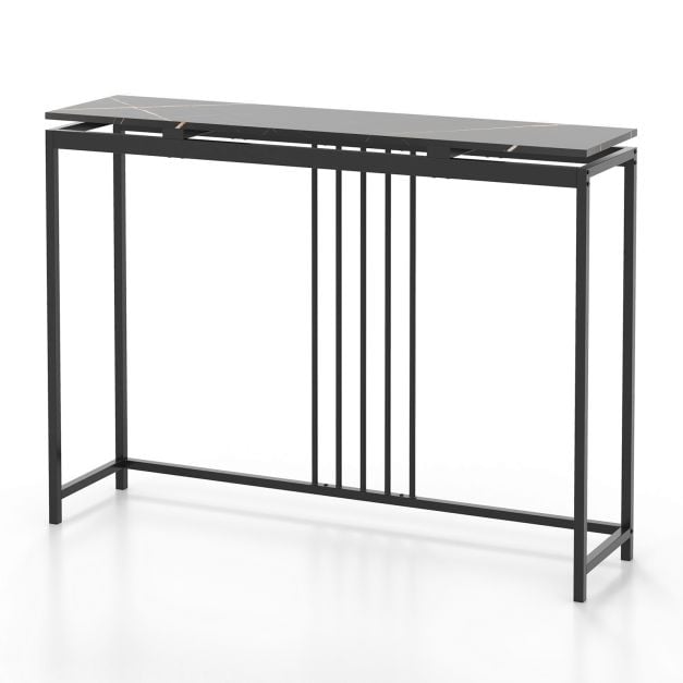 120cm Console Table Narrow Entryway Table with Faux Marble Tabletop-Black