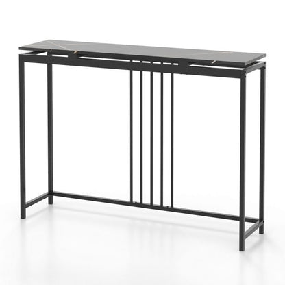 120cm Console Table Narrow Entryway Table with Faux Marble Tabletop-Black