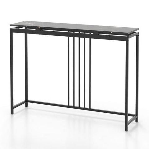 120cm Console Table Narrow Entryway Table with Faux Marble Tabletop-Black