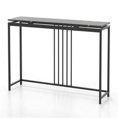 120cm Console Table Narrow Entryway Table with Faux Marble Tabletop-Black