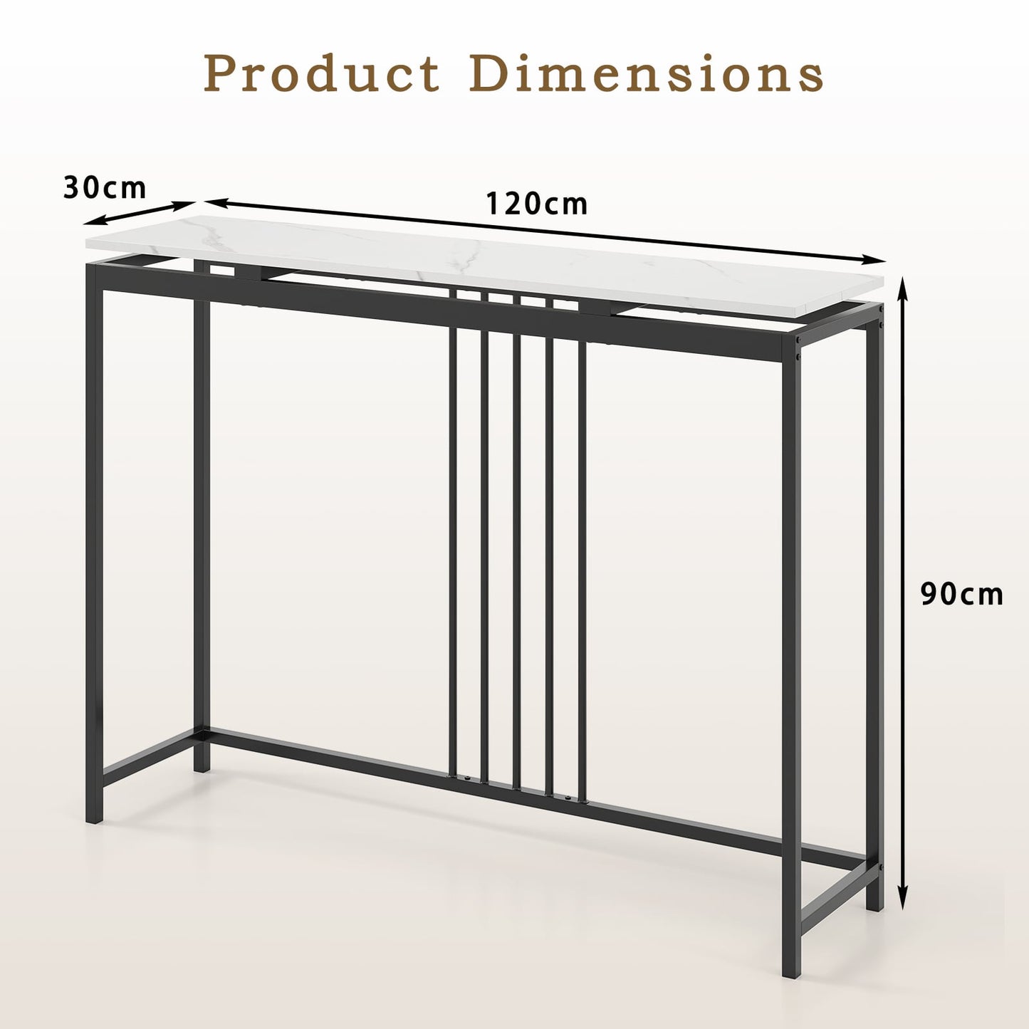 120cm Console Table Narrow Entryway Table with Faux Marble Tabletop-White