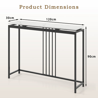 120cm Console Table Narrow Entryway Table with Faux Marble Tabletop-White