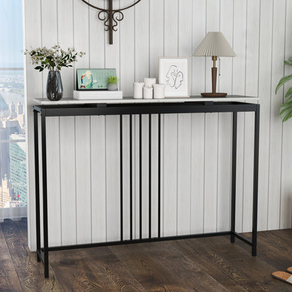 120cm Console Table Narrow Entryway Table with Faux Marble Tabletop-White