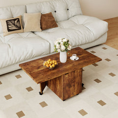 120cm Extendable and Foldable Coffee Table with Storage Cabinet and Wheels-Brown