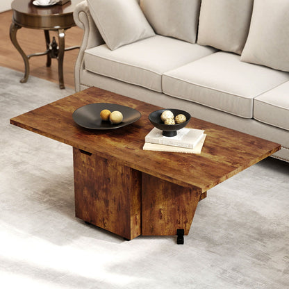 120cm Extendable and Foldable Coffee Table with Storage Cabinet and Wheels-Brown
