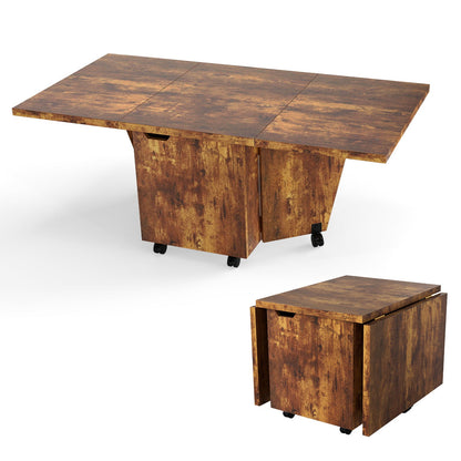 120cm Extendable and Foldable Coffee Table with Storage Cabinet and Wheels-Brown