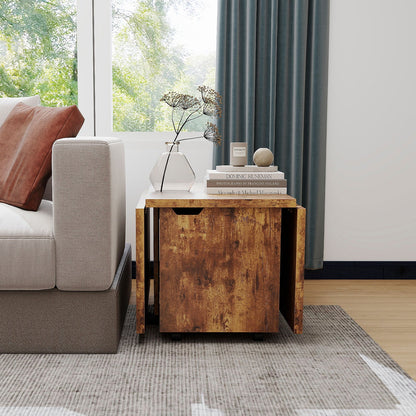 120cm Extendable and Foldable Coffee Table with Storage Cabinet and Wheels-Brown