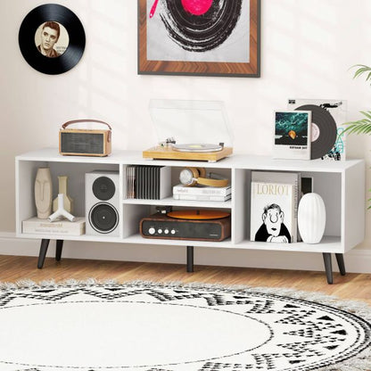 120cm Mid Century Modern TV Stand with Shelves and 5 Metal Legs-White