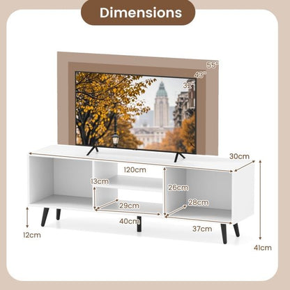 120cm Mid Century Modern TV Stand with Shelves and 5 Metal Legs-White