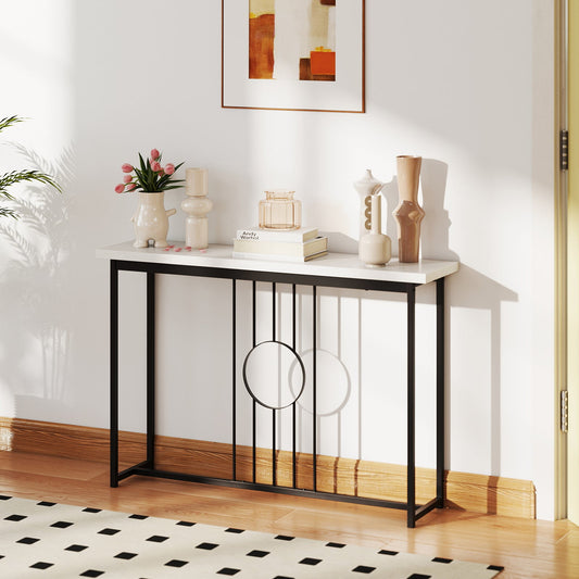 120cm Modern Faux Marble Top Console Table with Heavy-duty Metal Frame-Black