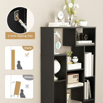 120cm Tall Bookshelf with Anti-tipping Kits for Home Office-Black