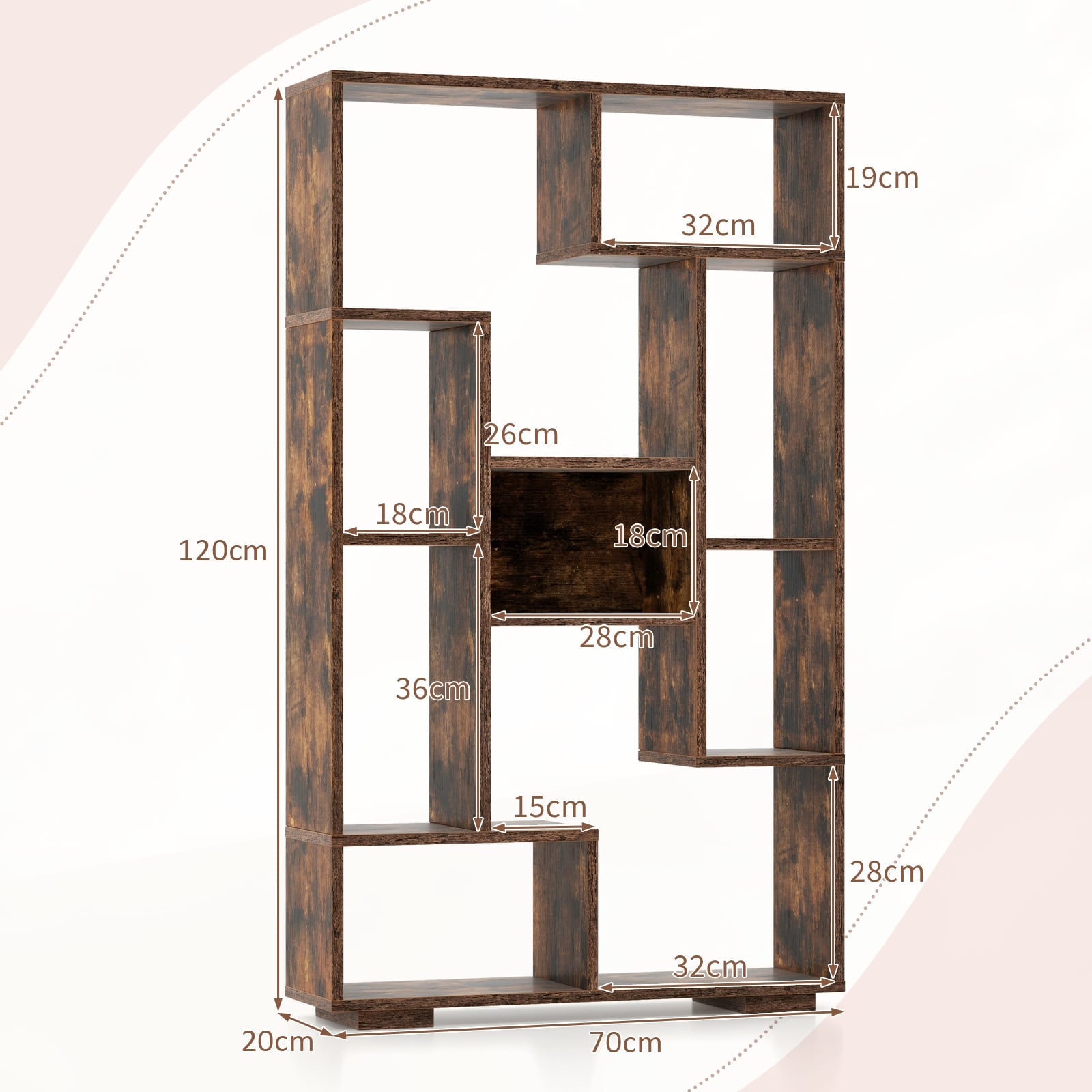 120cm Tall Bookshelf with Anti-tipping Kits for Home Office-Brown