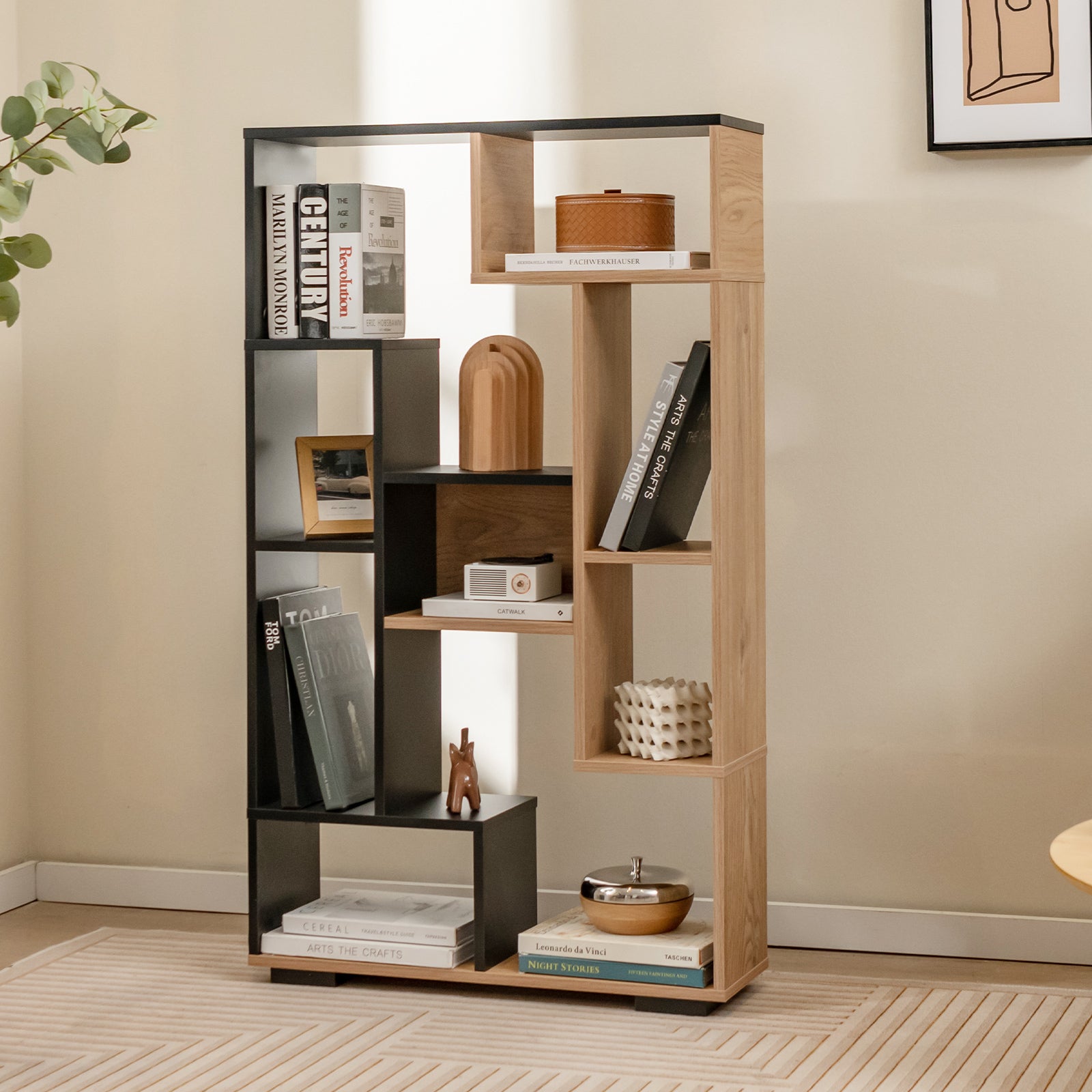 120cm Tall Bookshelf with Anti-tipping Kits for Home Office-Black &amp; Brown