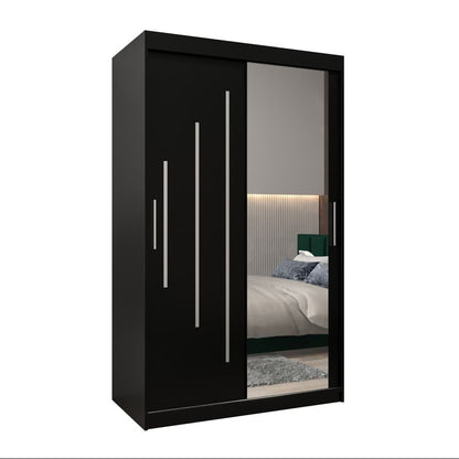 Black wardrobe with mirror doors on a white background