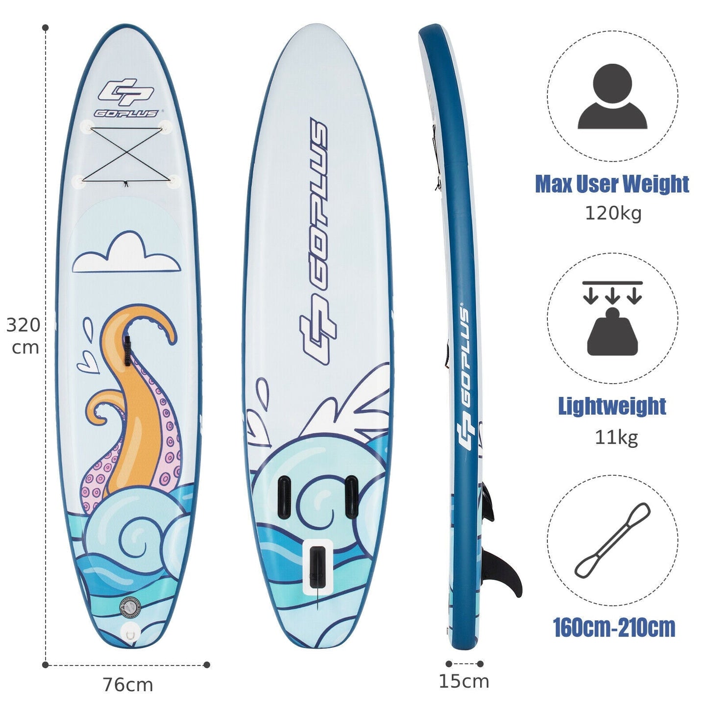 10.5FT Inflatable Stand Up Paddle Board with Non-Slip Deck