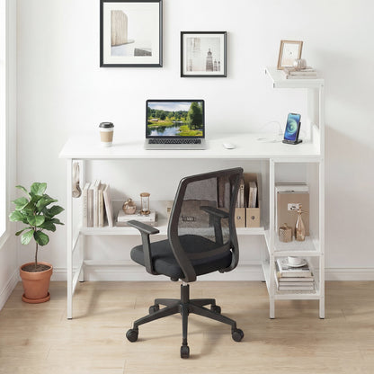 122.5 CM Computer Desk with Power Outlets & Storage Shelves and Headphone Hook for Working-White