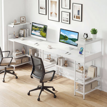 122.5 CM Computer Desk with Power Outlets & Storage Shelves and Headphone Hook for Working-White