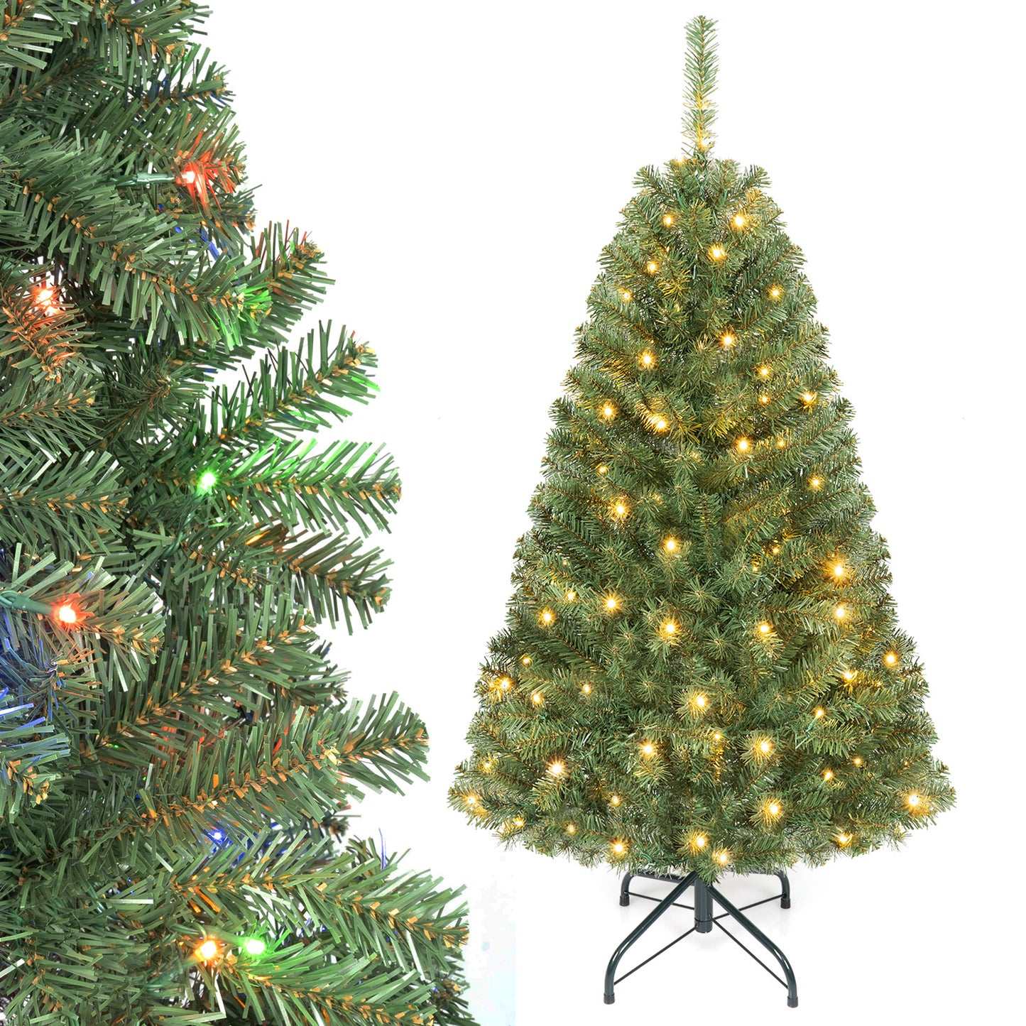 122 cm Artificial Christmas Tree with Branch Tips and LED Lights for Indoor
