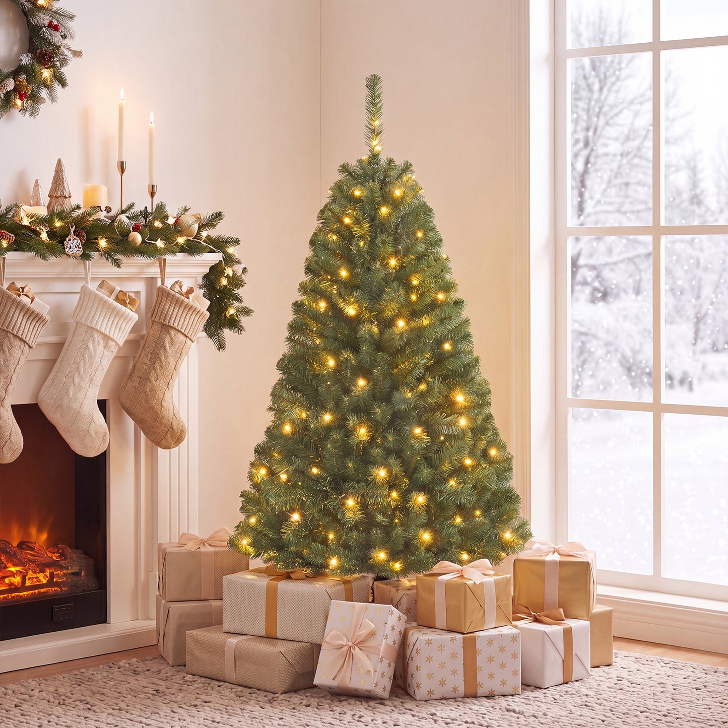 122 cm Artificial Christmas Tree with Branch Tips and LED Lights for Indoor