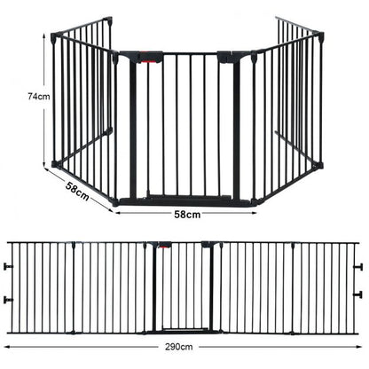 5 Panel Baby Safety Playpen Fireplace Barrier Gate Room Divider-Black