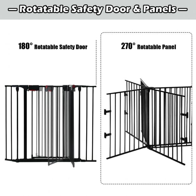 5 Panel Baby Safety Playpen Fireplace Barrier Gate Room Divider-Black