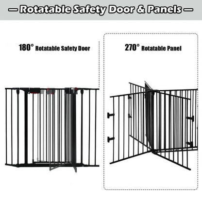 5 Panel Baby Safety Playpen Fireplace Barrier Gate Room Divider-Black