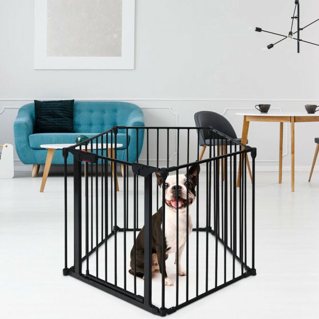 5 Panel Baby Safety Playpen Fireplace Barrier Gate Room Divider-Black