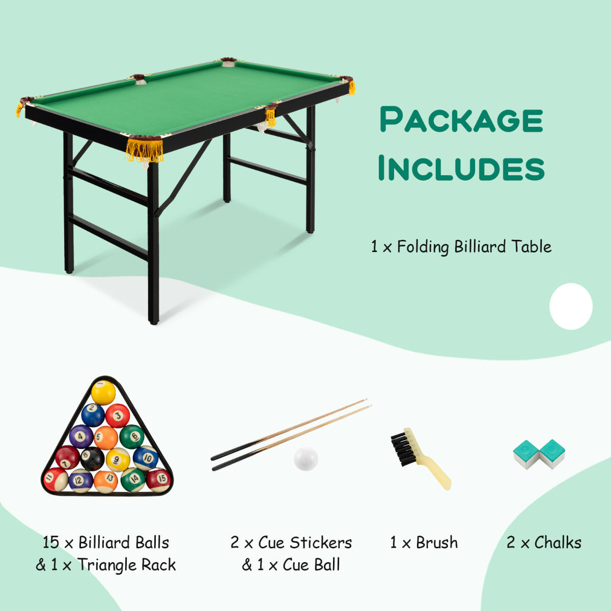 Folding Billiards Table with Accessory Set for Whole Family-Green