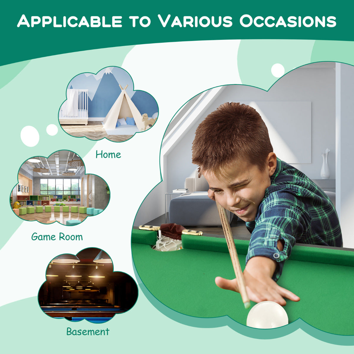 Folding Billiards Table with Accessory Set for Whole Family-Green