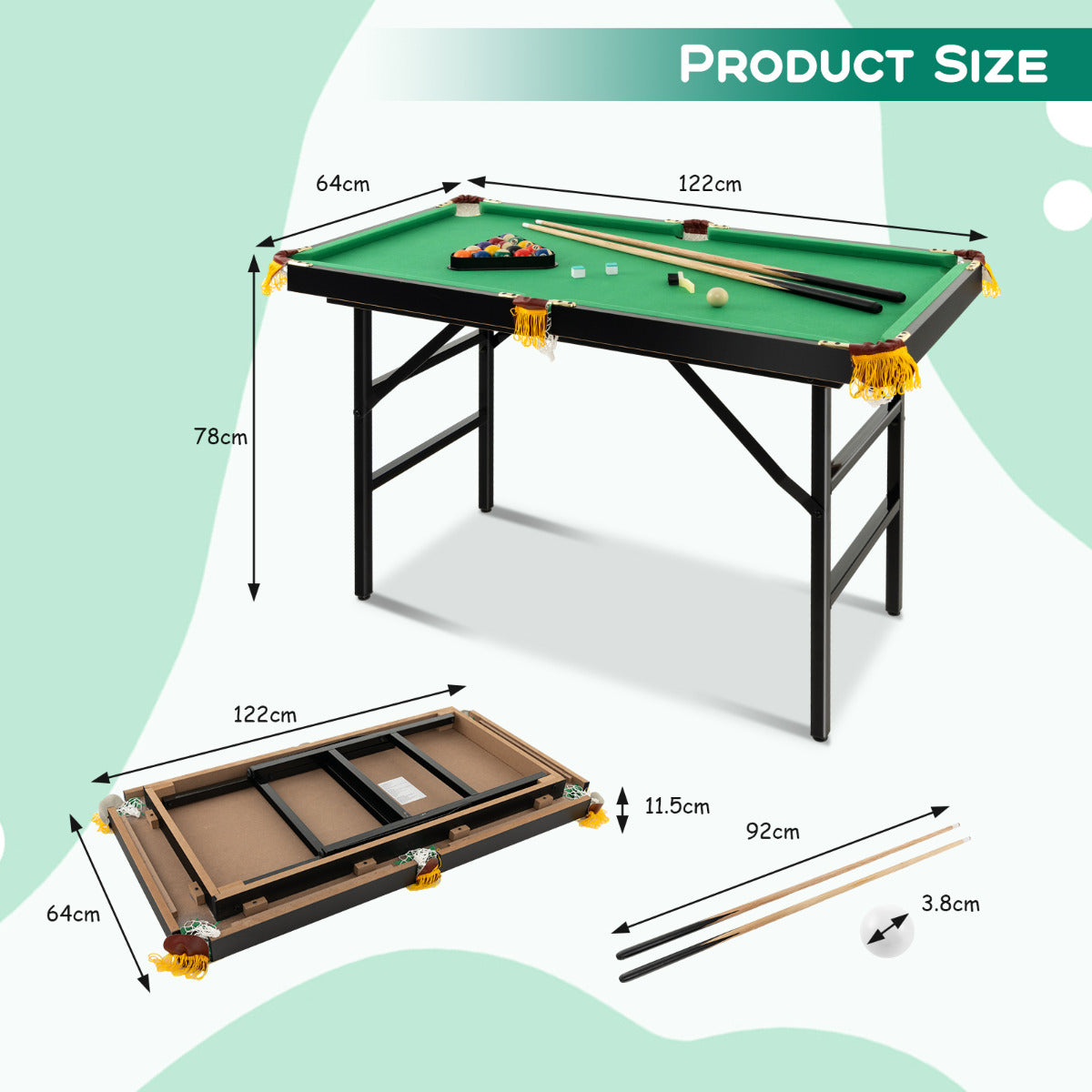 Folding Billiards Table with Accessory Set for Whole Family-Green
