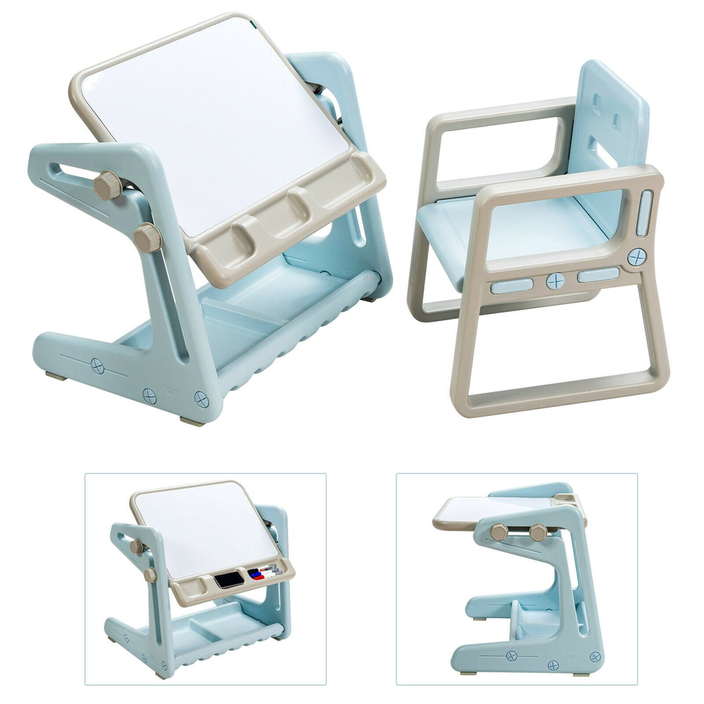 Children's Art Easel / Table and Chair Set with Ample Storage Space-Blue