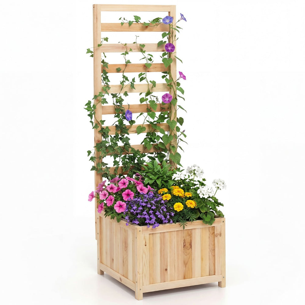 123 cm Tall Elevated Planter Box with Drainage Holes and Gaps-Natural