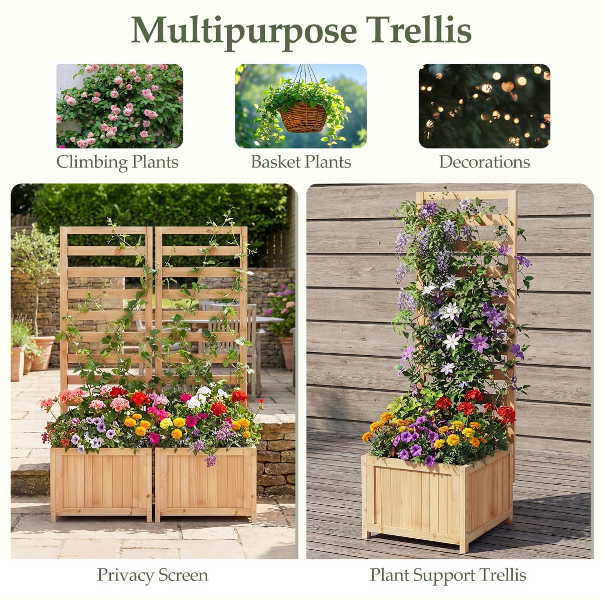 123 cm Tall Elevated Planter Box with Drainage Holes and Gaps-Natural