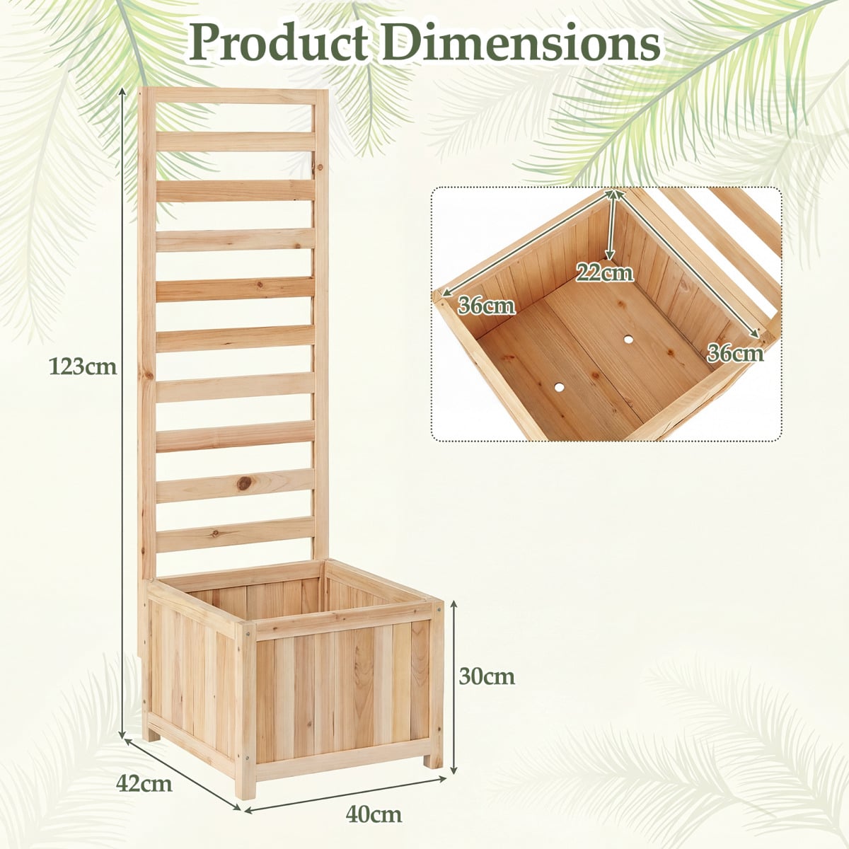 123 cm Tall Elevated Planter Box with Drainage Holes and Gaps-Natural