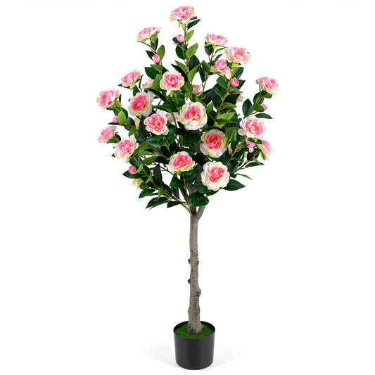 125 CM Artificial Camellia Tree Set of 1 with 27 Blossoms for Home
