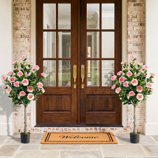 125 CM Artificial Camellia Tree Set of 1 with 27 Blossoms for Home