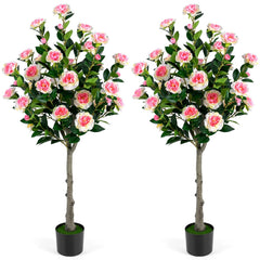 125 CM Artificial Camellia Tree Set of 2 with 54 Blossoms for Home