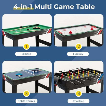 125CM 4-in-1 Multi Games Table with Accessories for Home Play Room-Black