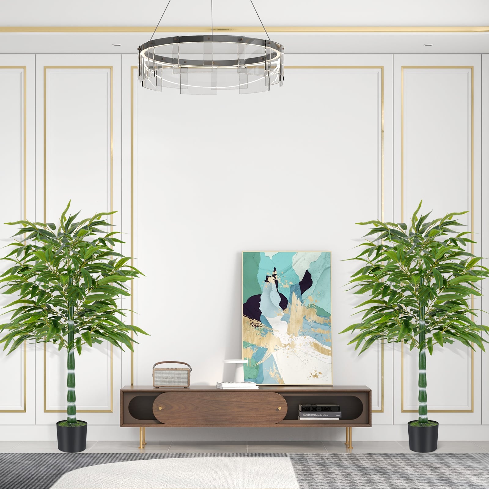 125 CM Artificial Bamboo Tree Set of 2 with Plastic Nursery Pot and Adjustable Branches