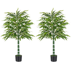125 CM Artificial Bamboo Tree Set of 2 with Plastic Nursery Pot and Adjustable Branches