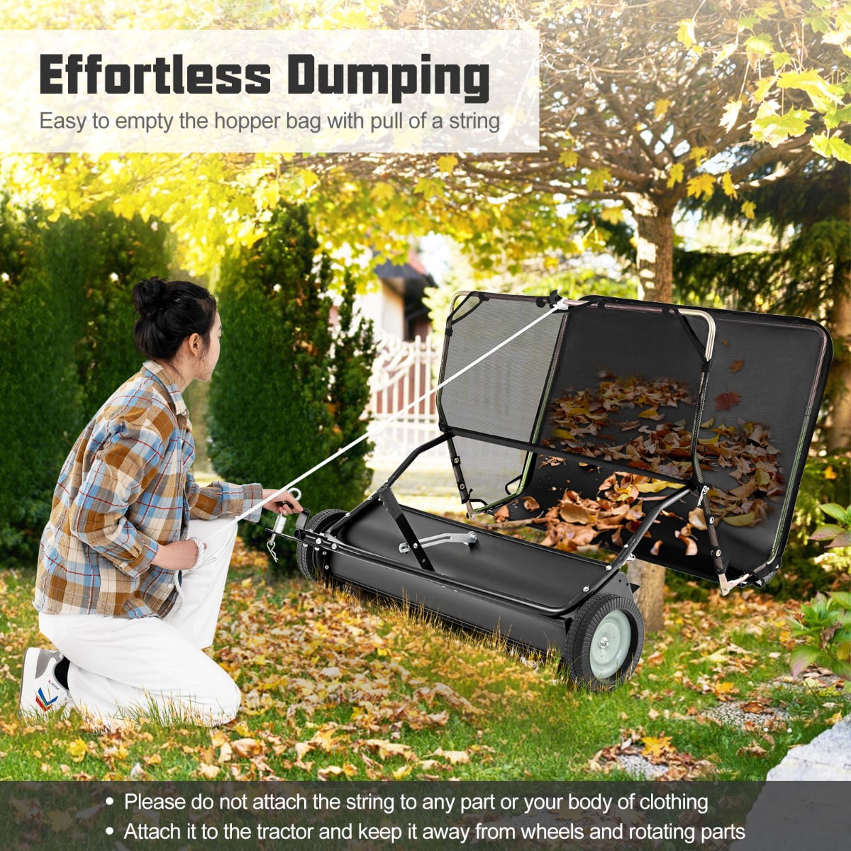 126 cm Tow-Behind Lawn Sweeper with Large-Capacity Hopper Bag-Black