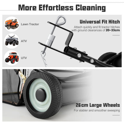 126 cm Tow-Behind Lawn Sweeper with Large-Capacity Hopper Bag-Black