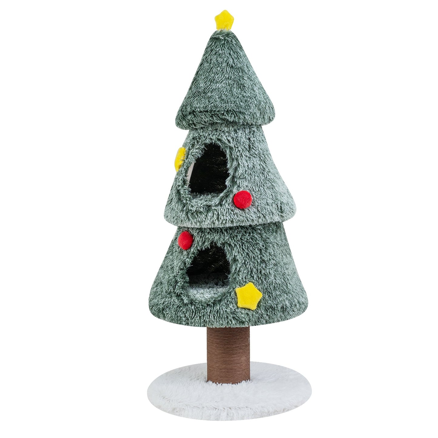 127 CM Christmas Cat Tree with 2 Condos and Scratching Post for Kittens-Green