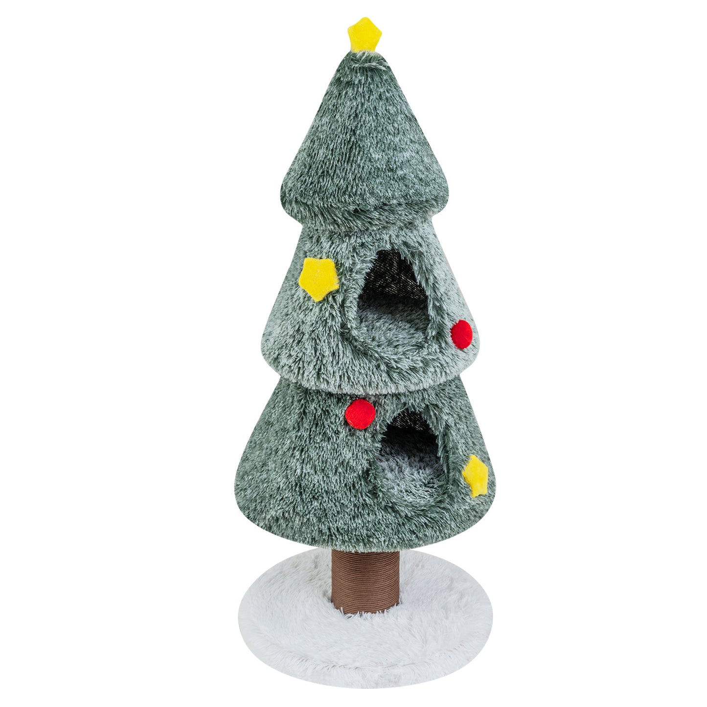 127 CM Christmas Cat Tree with 2 Condos and Scratching Post for Kittens-Green